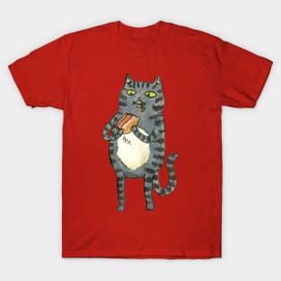 A feline enjoying a frankfurter T-Shirt